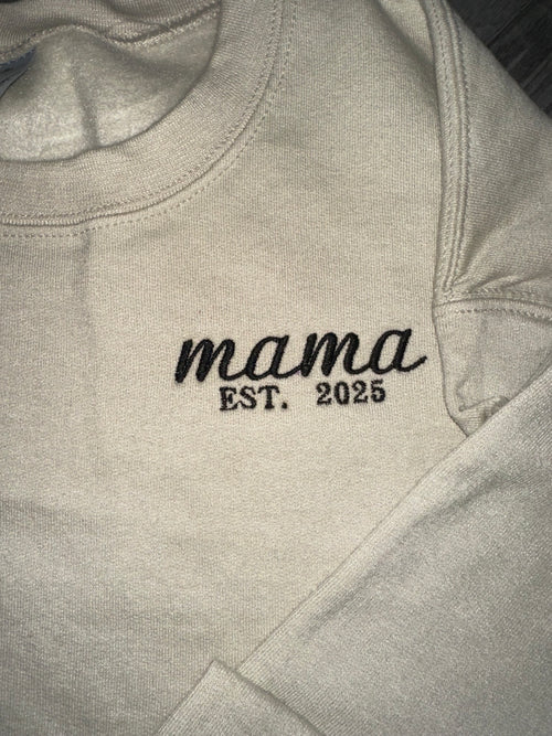 Mama Embroidered Sweatshirt with Custom Name Sleeve | Minimalist Mom Gift